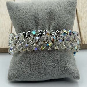 Elegant Silver tone  glass Crystal cha cha Bracelet